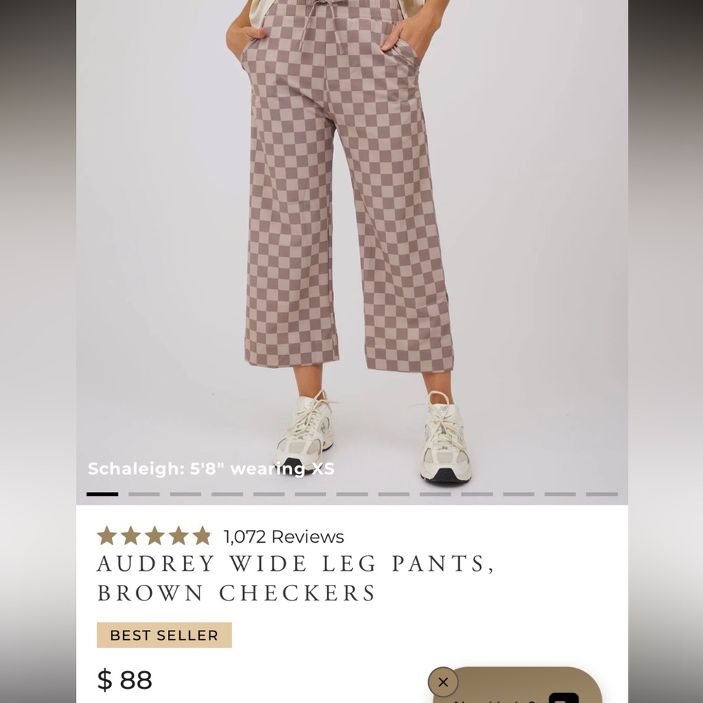 ALBION AUDREY WIDE LEG PANTS, BROWN CHECKERS XXS LIKE NEW